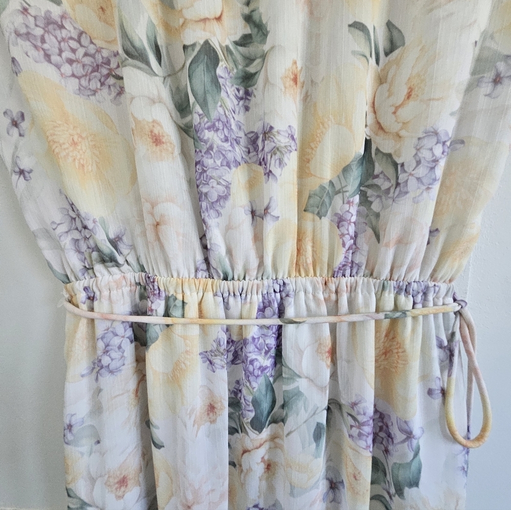 Joie Floral Ombré Maxi Dress XS Boho Tiered Chiffon Tie Neck Lined - Picture 12 of 16